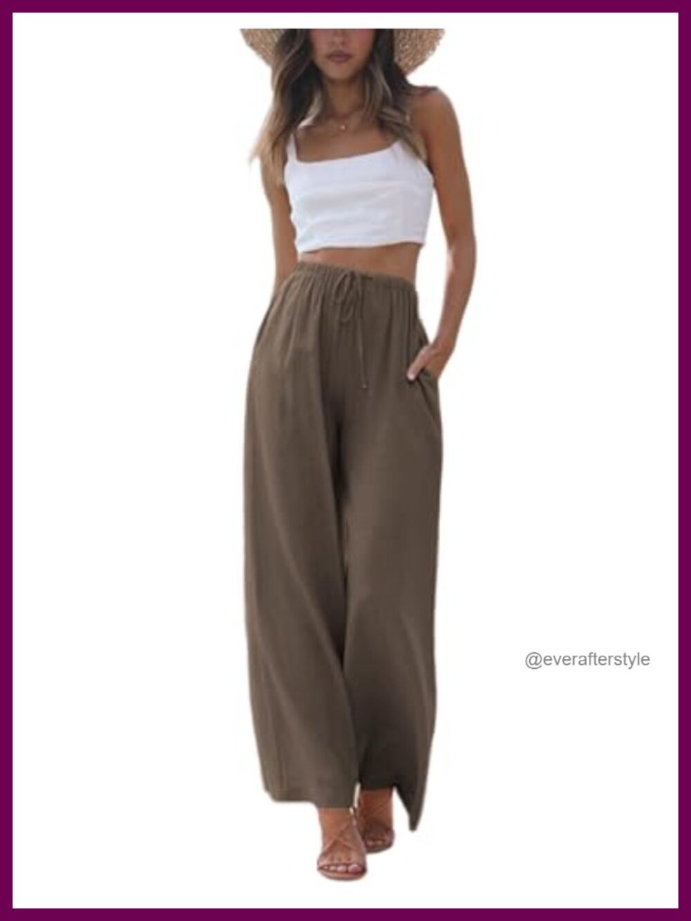 Women's Cotton Linen Wide Leg Palazzo Pants with Pockets